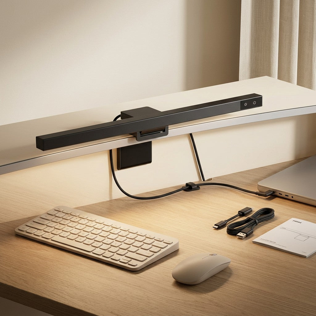 Halo sobre el monitor en un escritorio luminoso